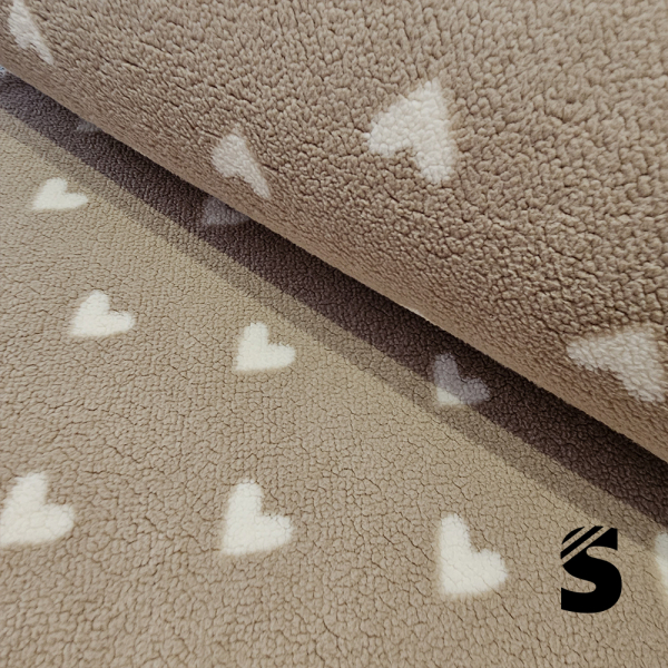Teddy Stoff - Herzen - Dunkelbeige
