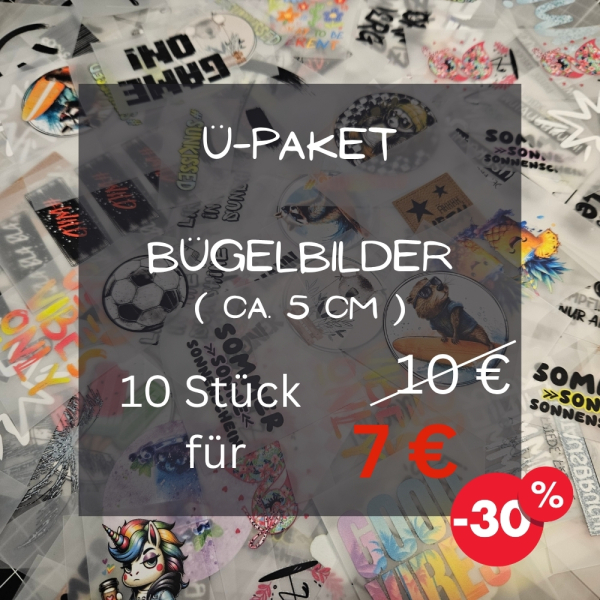 Ü-PAKET    Bügelbilder (5cm)   - 10 Stück für 7 € anstatt 10 € Ü-PAKET    Bügelbilder (5cm)   - 10 Stück für 7 € anstatt 10 €