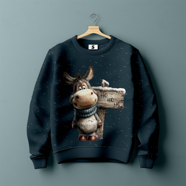 Bügelbild -  " Esel mit Schild - Ho Ho Ho "