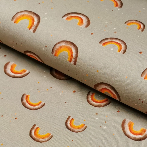 Baumwoll Jersey - Aquarell Regenbogen auf BEIGE