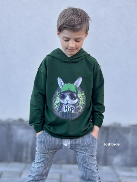 Patch / Aufnäher  - Hip Hop Hase Grün - Button Fischgrät schwarz