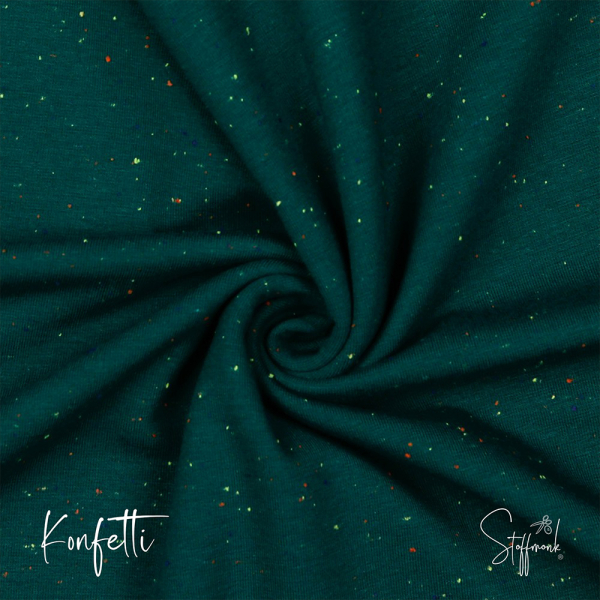 Kuschel Sweat melange - Konfetti - Smaragd