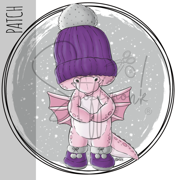 Patch / Aufnäher  - Winterdrache - GRAUER Hintergrund - Lila