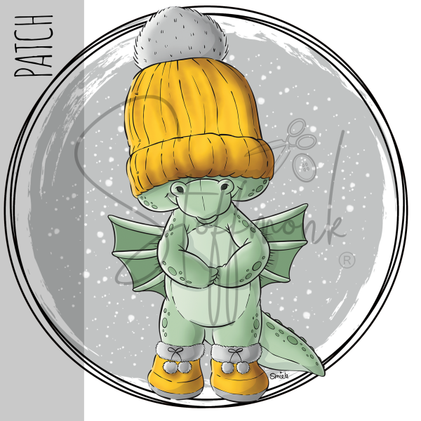 Patch / Aufnäher  - Winterdrache - GRAUER Hintergrund - Gelb