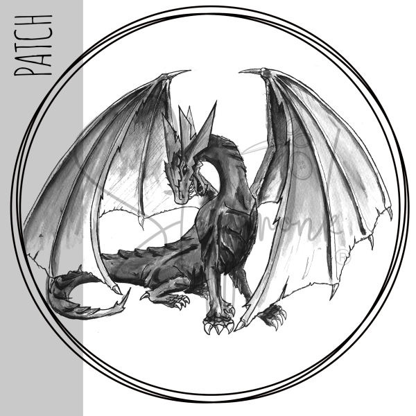 Patch / Aufnäher  - DRACHE auf weiß - Größe wählbar -
