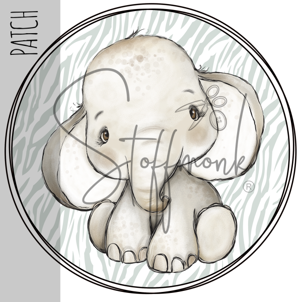Patch / Aufnäher  - Aquarell Baby Elefant - Größe wählbar -