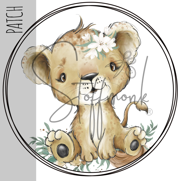 Patch / Aufnäher  - Aquarell Baby Löwe Blumen - Größe wählbar -