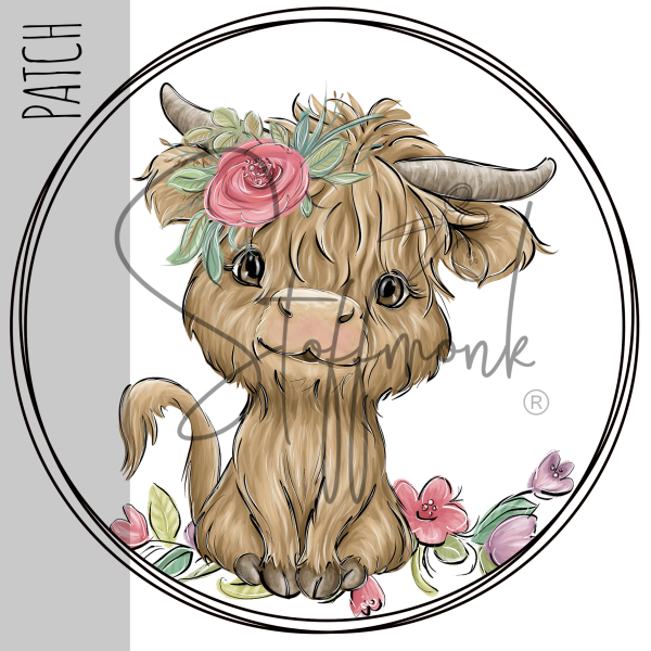 Patch / Aufnäher  - Aquarell Baby Rind mit Blumen - Größe wählbar -