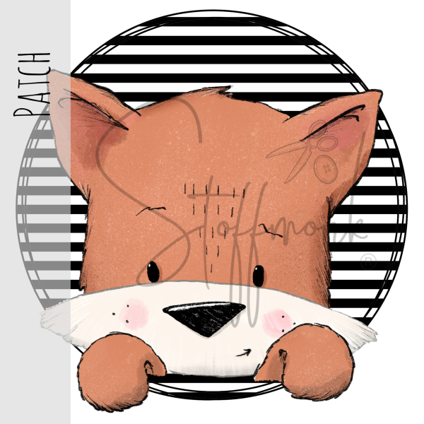 Patch / Aufnäher  - Streifen schwarz weiß - Fuchs Kopf
