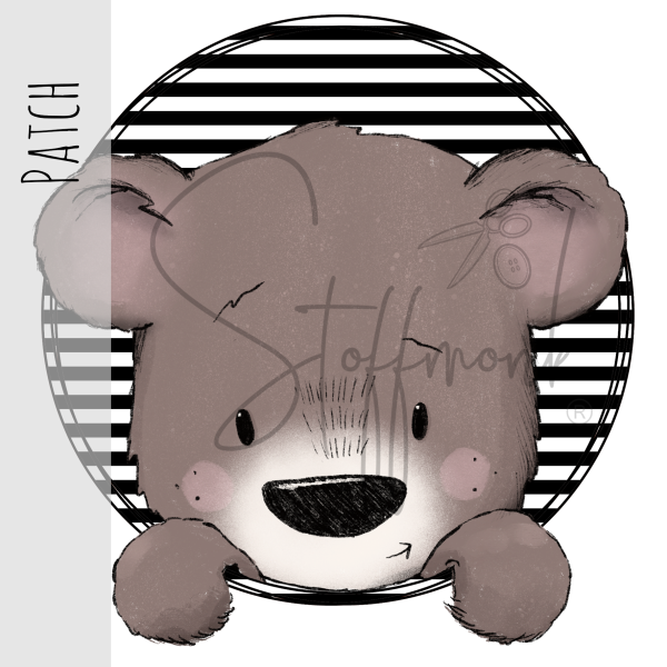 Patch / Aufnäher  - Streifen schwarz weiß - Bär Kopf -