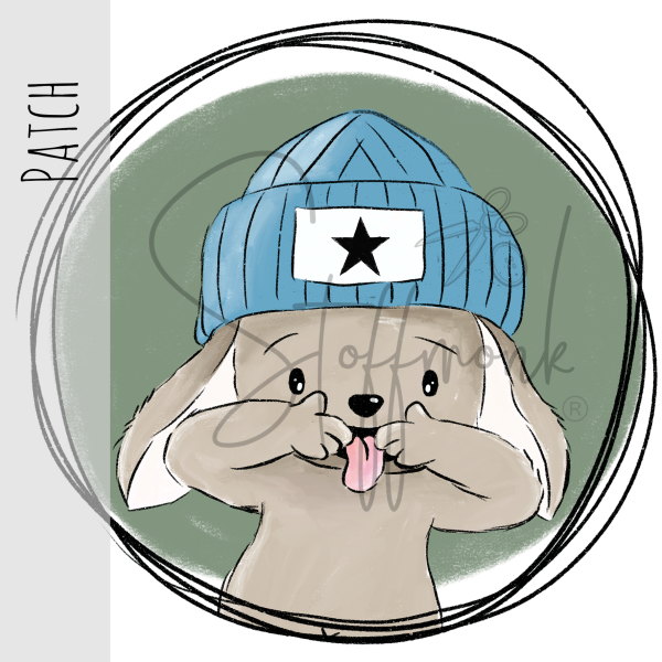 Patch / Aufnäher  - "Klein & Frech" - BLAU Hintergrund Oliv - Rund