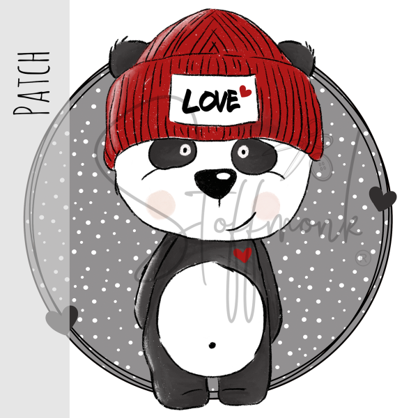 Patch / Aufnäher  - Panda Lou - Grau Punkte - Rund