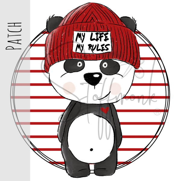 Patch / Aufnäher  - Panda Lou - Streifen Rot - Rund