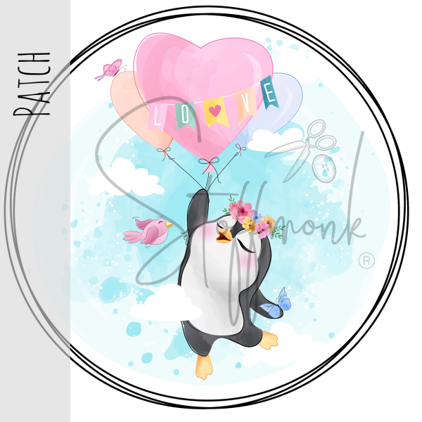 Patch / Aufnäher  - Pinguin Herzluftballon