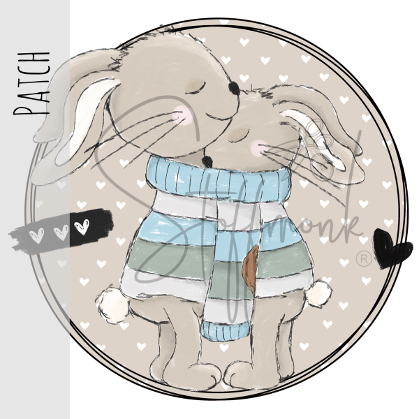Patch / Aufnäher  - "Together" - Beige Herzen - Rund