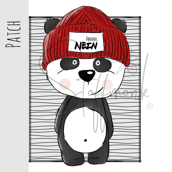 Patch / Aufnäher  - Panda Lou - Streifen grau/schwarz - Hochkant