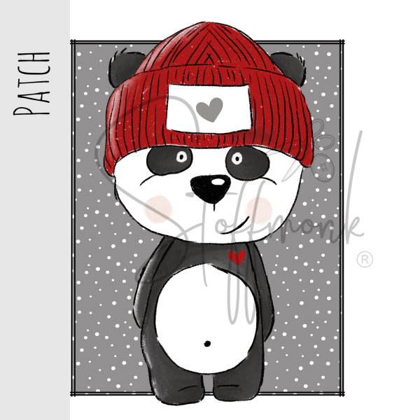 Patch / Aufnäher  - Panda Lou - Grau Punkte - Hochkant
