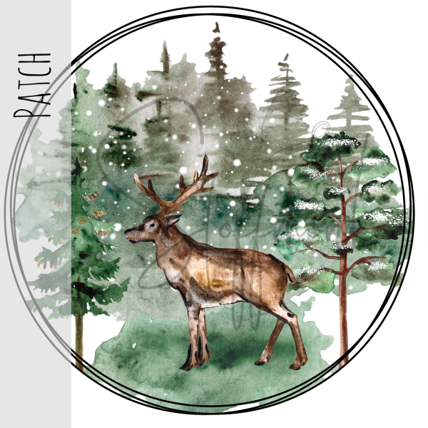 Patch / Aufnäher  - Winterlandschaft mit Hirsch