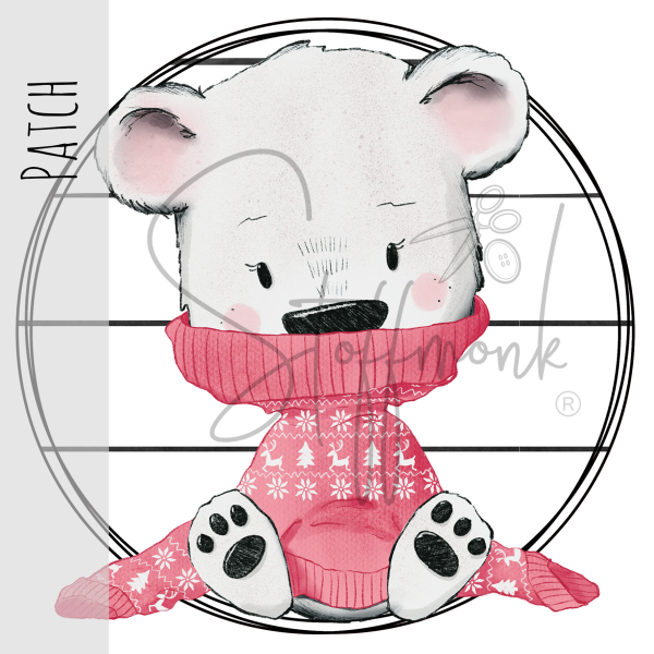 Patch / Aufnäher  - Weißer Bär sitzend - große Streifen