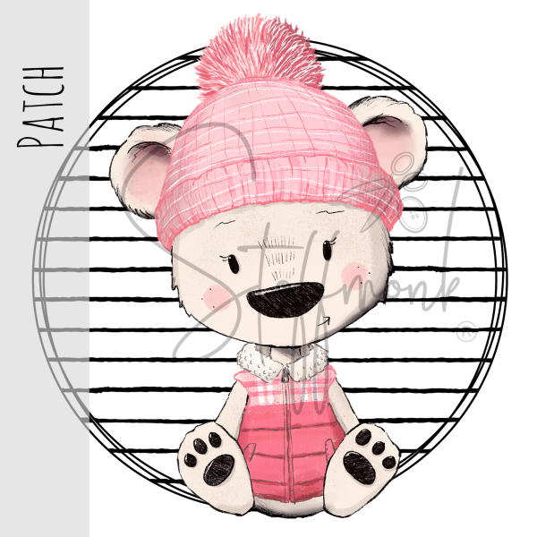 Patch / Aufnäher  - Weißer Bär sitzend - kleine Streifen
