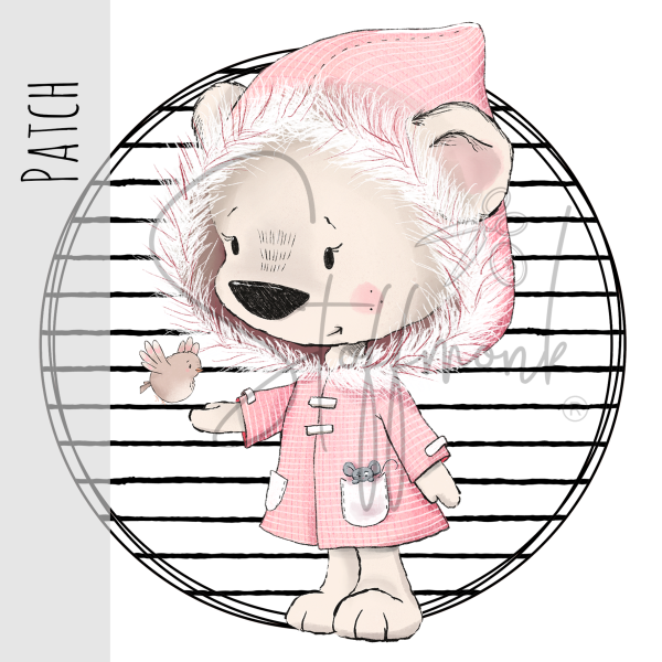 Patch / Aufnäher  - Winterbär rosa Mantel - kleine Streifen