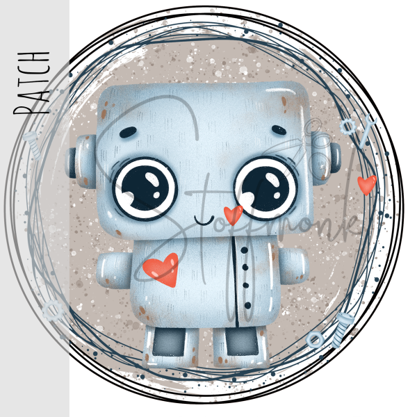 Patch / Aufnäher  - Roboter blau mit Herz
