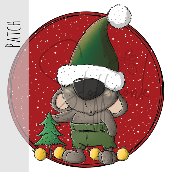 Patch / Aufnäher  - Weihnachtsbär - Dunkelrot