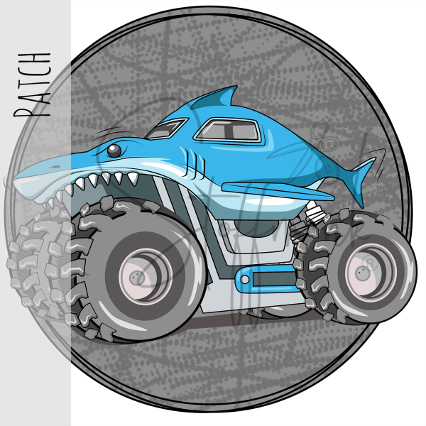 Patch / Aufnäher  - Monstertruck HAI - Blau