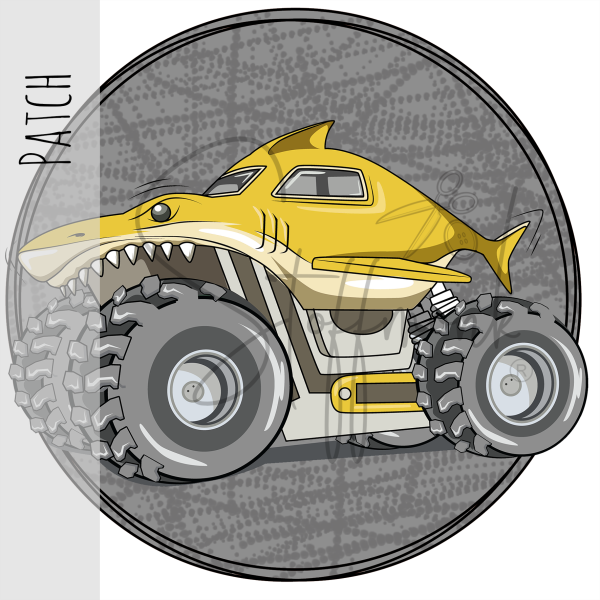 Patch / Aufnäher  - Monstertruck HAI - Gelb