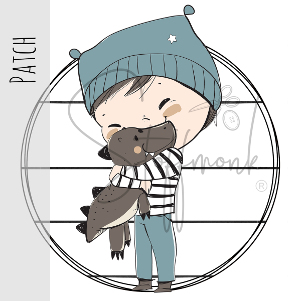 Patch / Aufnäher  - Winterjunge mit Dino - große Streifen