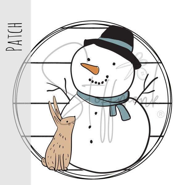 Patch / Aufnäher  - Schneemann mit Hase - große Streifen