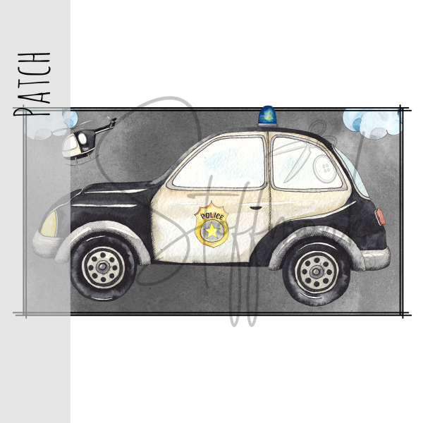 Patch / Aufnäher  - "Polizeiauto + Hubschrauber" - grau - eckig