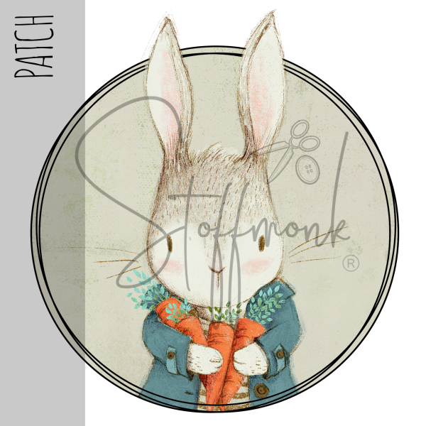 Patch / Aufnäher  - Hase mit Karotten - Creme
