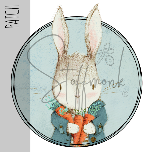 Patch / Aufnäher  - Hase mit Karotten - Blau