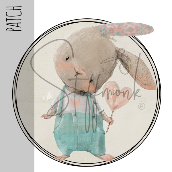 Patch / Aufnäher  - "Hase mit Herzballon" - Creme