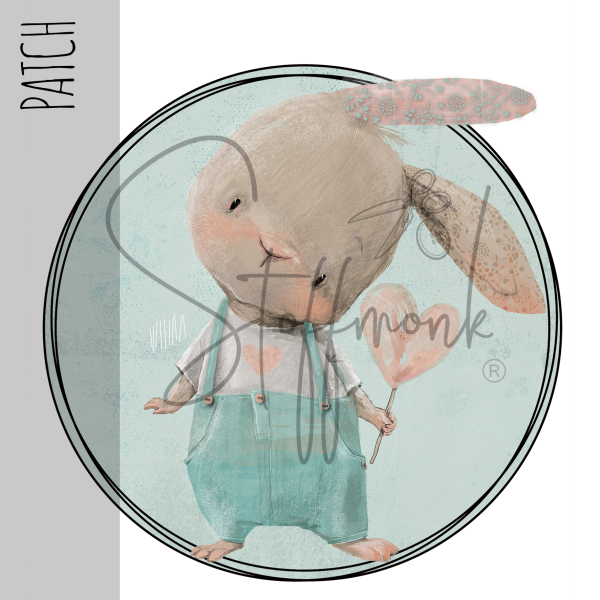 Patch / Aufnäher  - "Hase mit Herzballon" - Blau