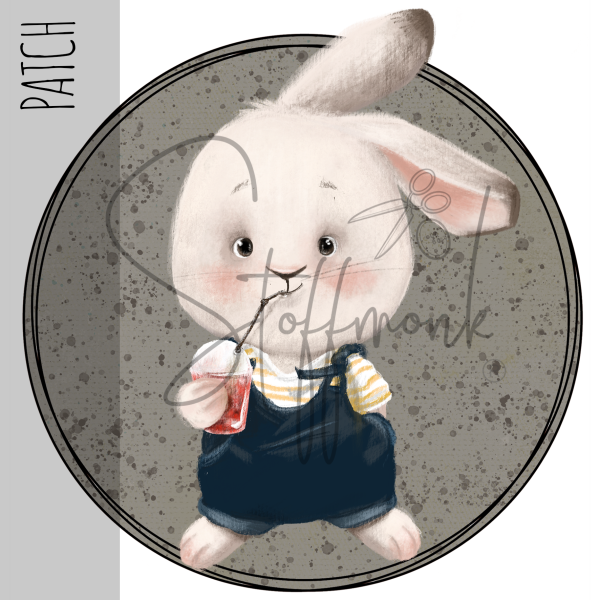 Patch / Aufnäher  - "Hase mit Limo" - Taupe