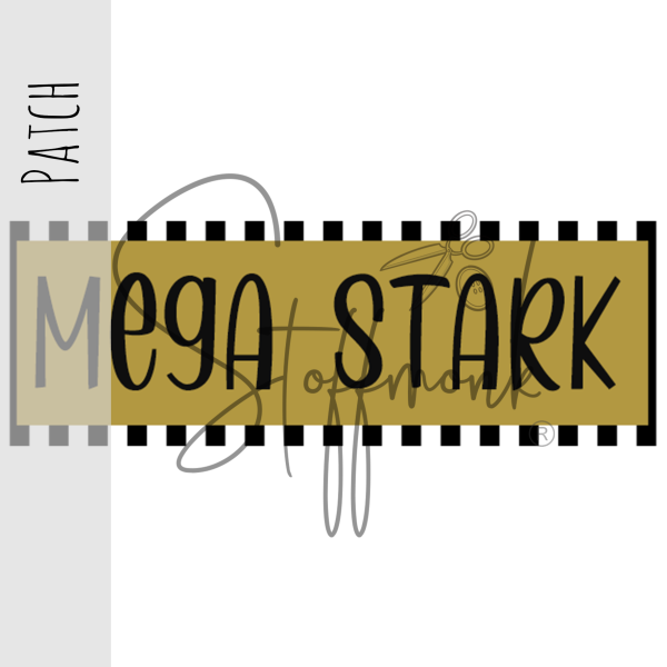 Patch / Aufnäher  -  "MEGA STARK" - Streifen schwarz weiß - Eckig