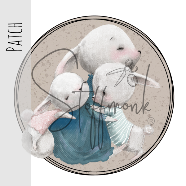 Patch / Aufnäher  - "Hasenmama mit Kids" - Taupe hell