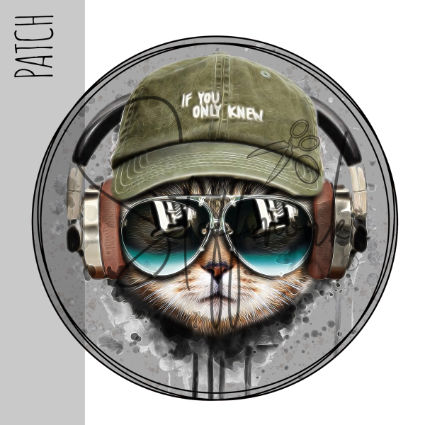 Patch / Aufnäher  - "Cool Cat" - Hintergrund grau