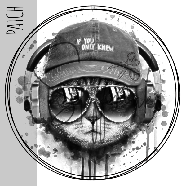 Patch / Aufnäher  - "Cool Cat" - SCHWARZ/WEIß