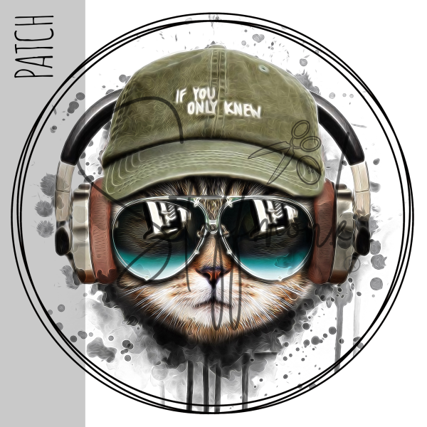 Patch / Aufnäher  - "Cool Cat" - Hintergrund weiß