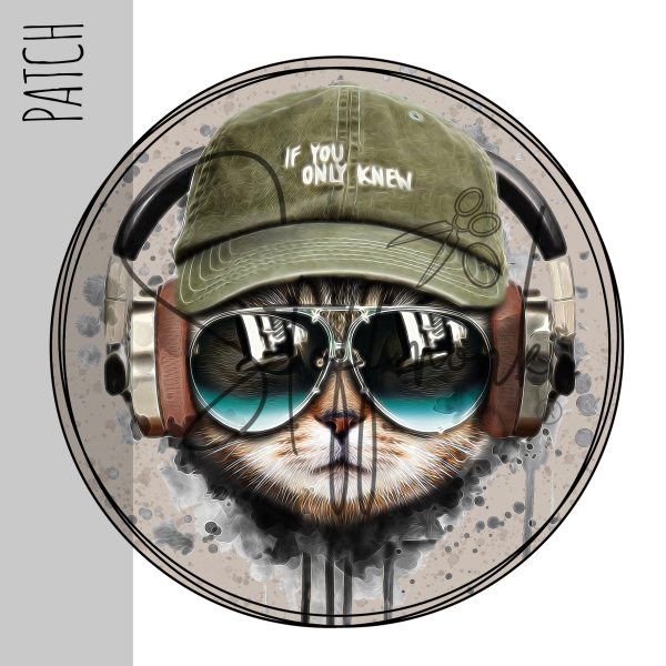 Patch / Aufnäher  - "Cool Cat" - Hintergrund beige