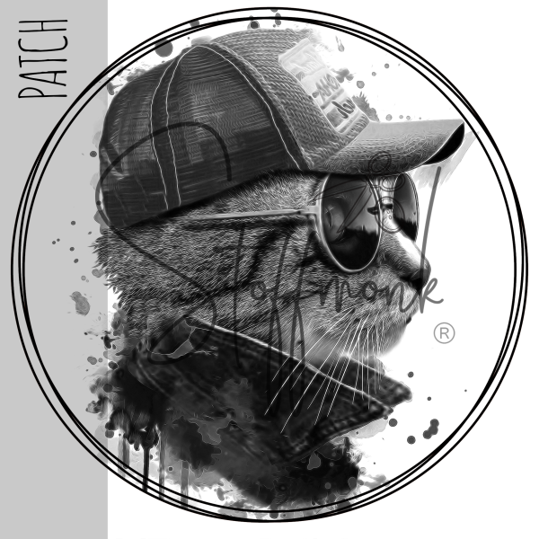 Patch / Aufnäher  - "Katze mit Cap" - SCHWARZ/WEIß