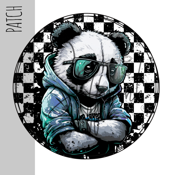 Patch / Aufnäher  - Cool Panda - Karo