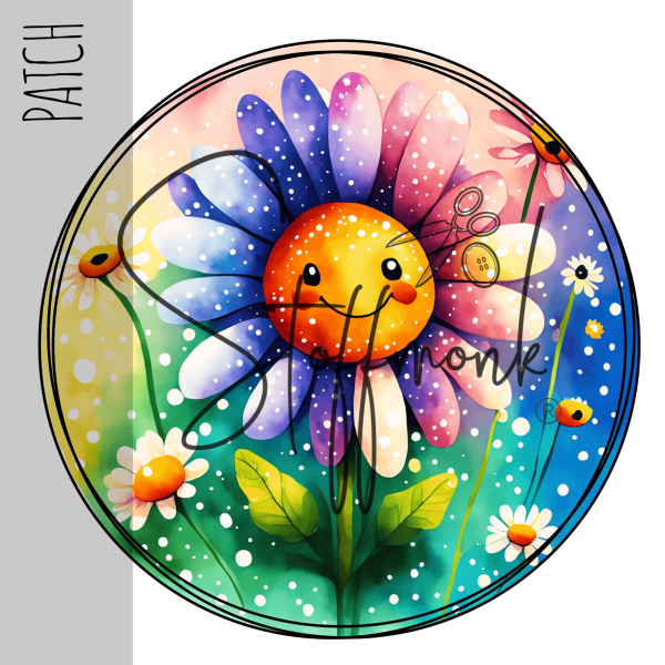 Patch / Aufnäher  - "Blume cute - bunt" - Rund