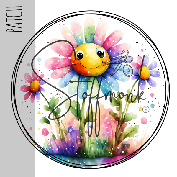 Patch / Aufnäher  - "Blume cute - weiss" - Rund