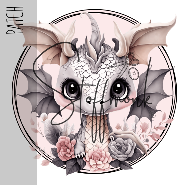 Patch / Aufnäher  - "Niedlicher Drache - rosa" - Rund