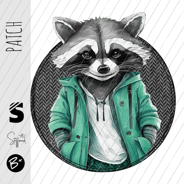 Patch / Aufnäher  - Racoon #emerald - Fischgrät Button
