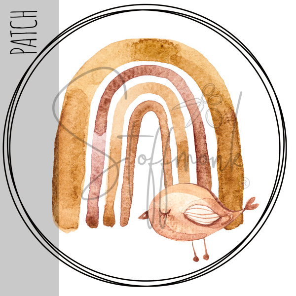 Patch / Aufnäher  - Aquarell Regenbogen mit Vogel rost - Größe wählbar -
